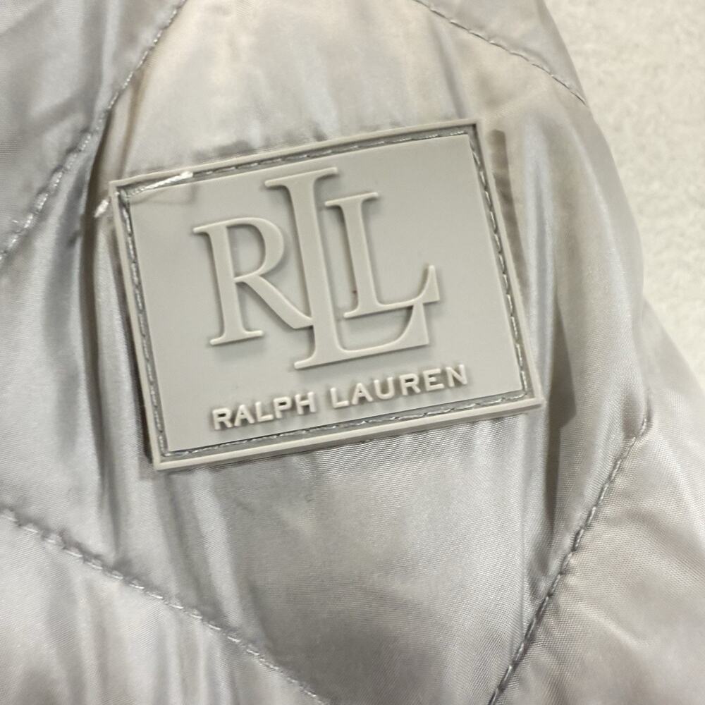 Lauren Ralph Lauren Womens Medium Quilted Puffer Jacket Gray Faux Leather Trim - Picture 7 of 14